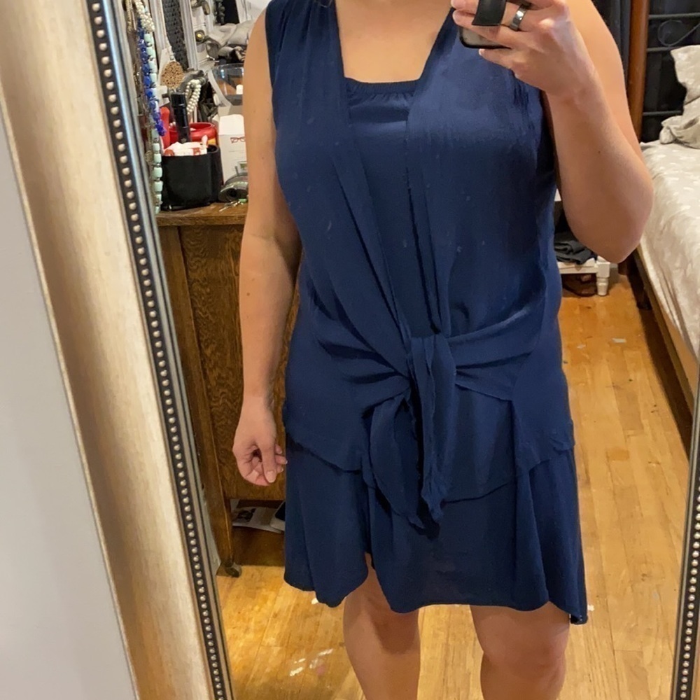 Sundance Tie Front Navy Dress EUC